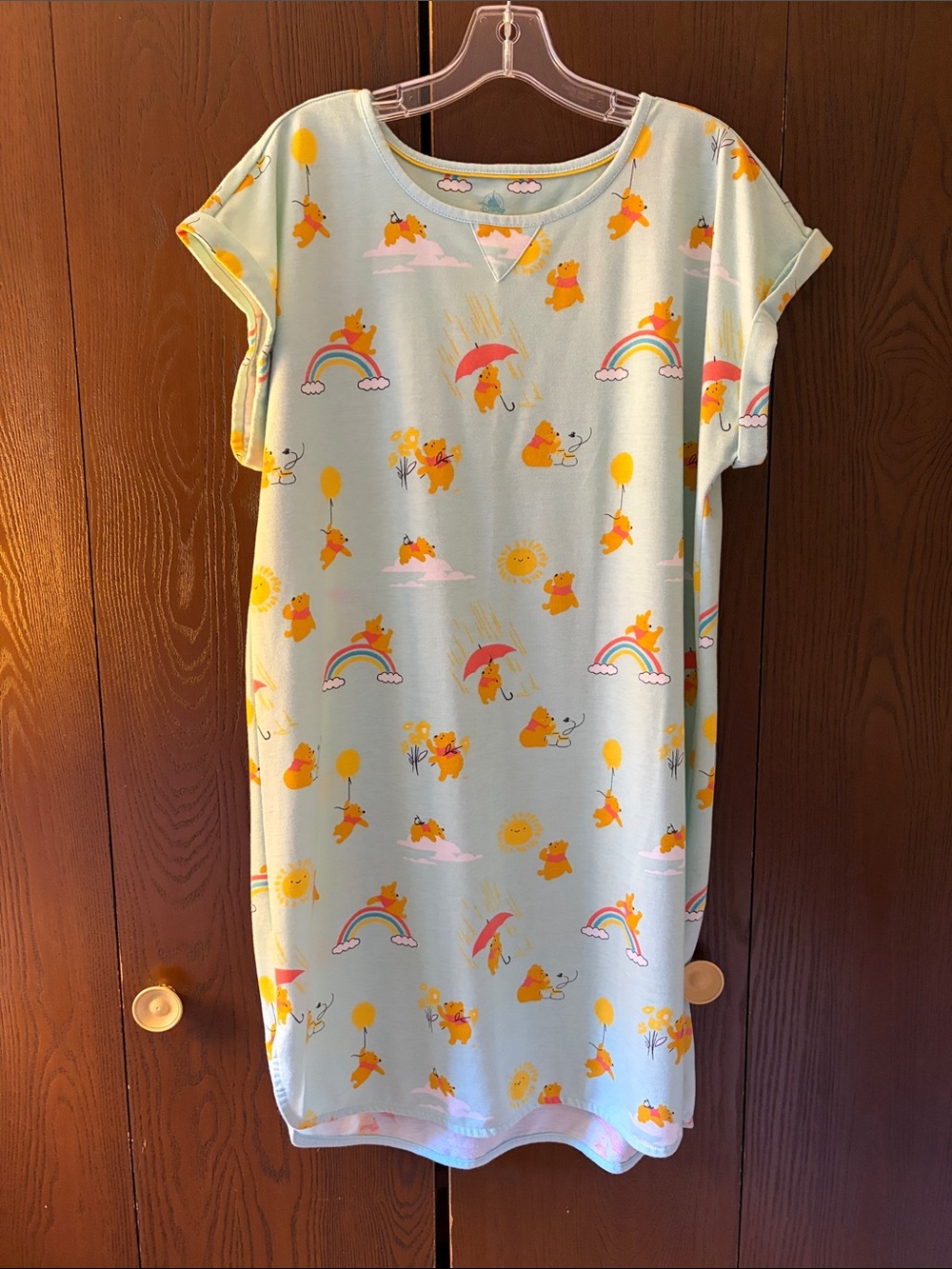 Disney Light Blue Winnie-the-Pooh Short Sleeve Nightgown with Yellow Prints - Picture 1 of 4